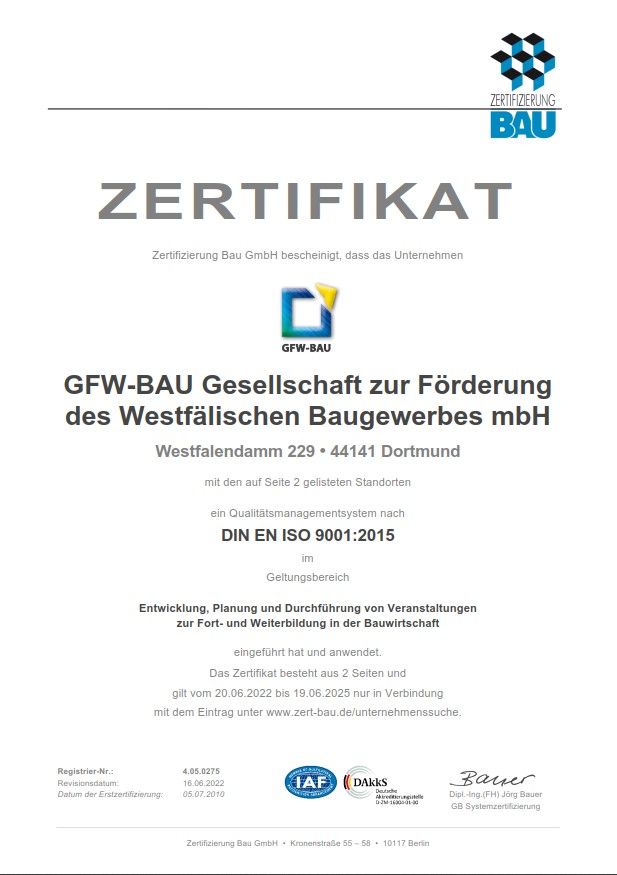 GFW BAU QM Zertifikat